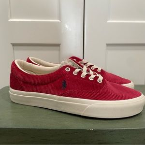 New Polo Ralph Lauren Keaton Corduroy Pony Lace Up Sneakers Red Size 8.5